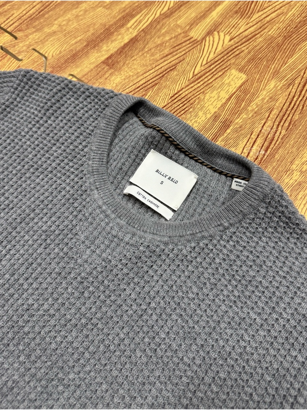 BILLY REID Mini Waffle Crew Cotton Cashmere Sweater Mens S Ivory Made in Italy